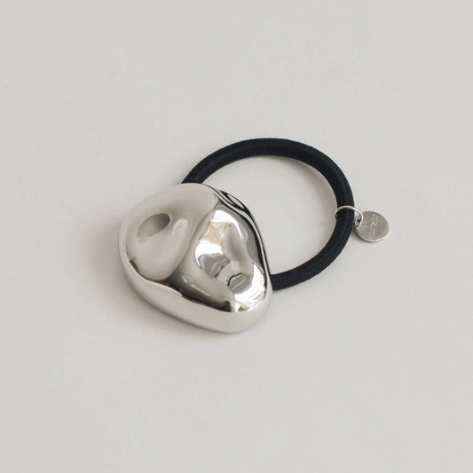 Large Pebble-Shaped Metal Hair Tie | Silver
