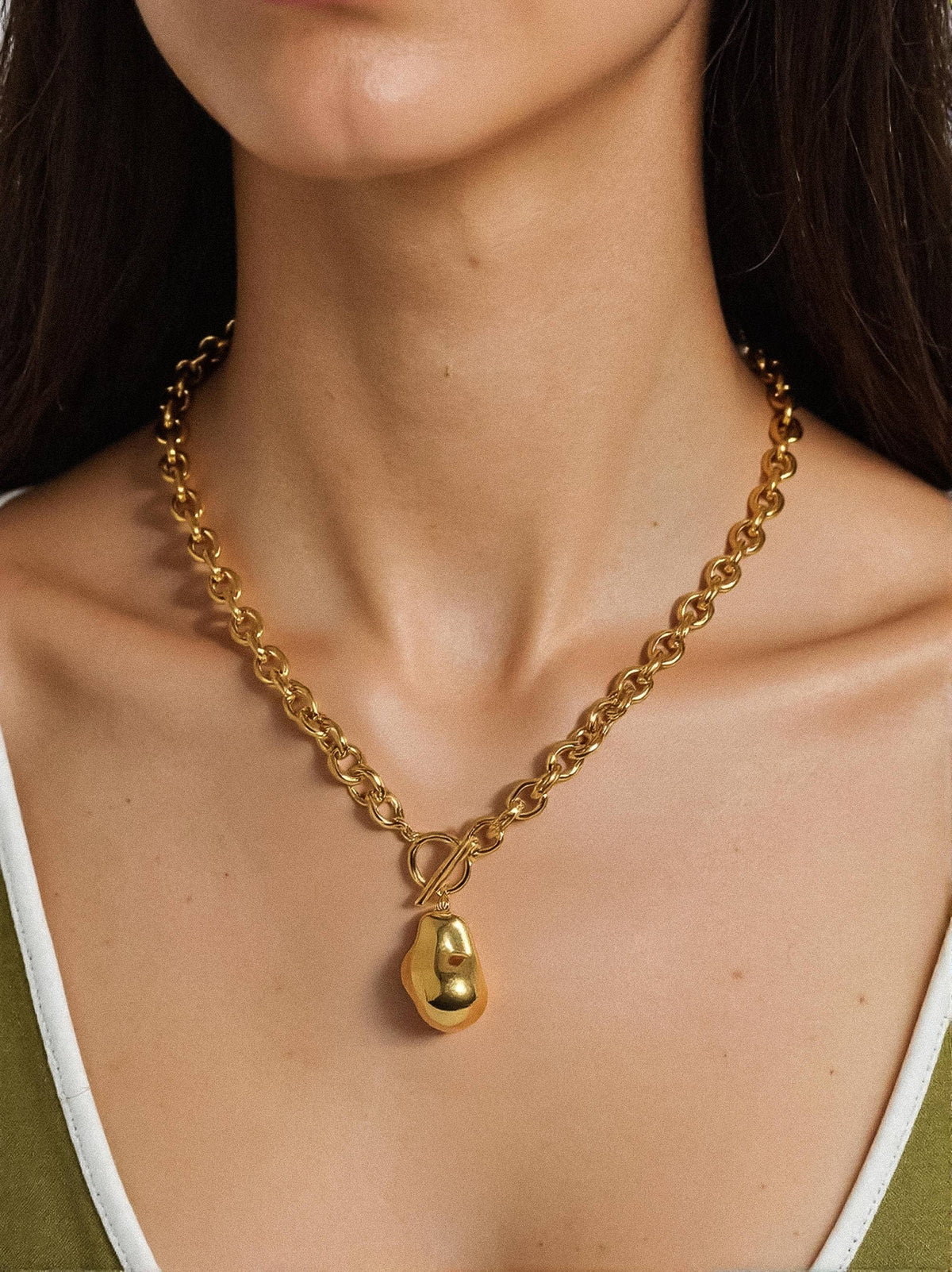 Ciel Large Pearl Chain Necklace | Yellow Gold