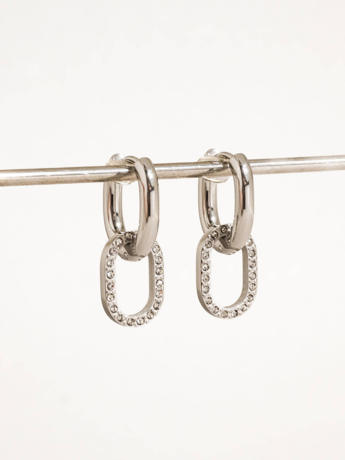 Serenelle CZ Oval Link Drop Earrings | Silver