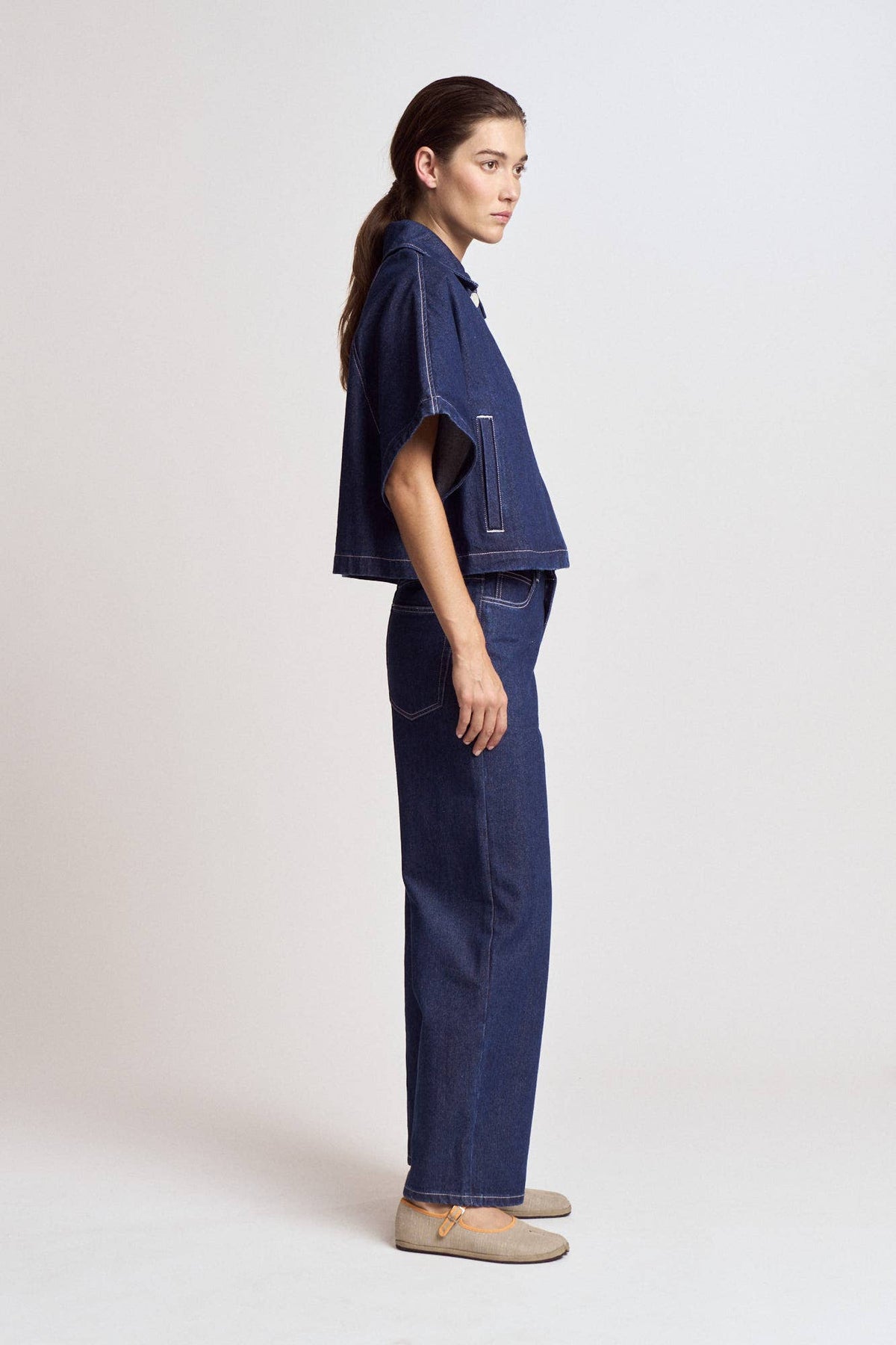 Batwing Sleeve Denim Shirt Jacket