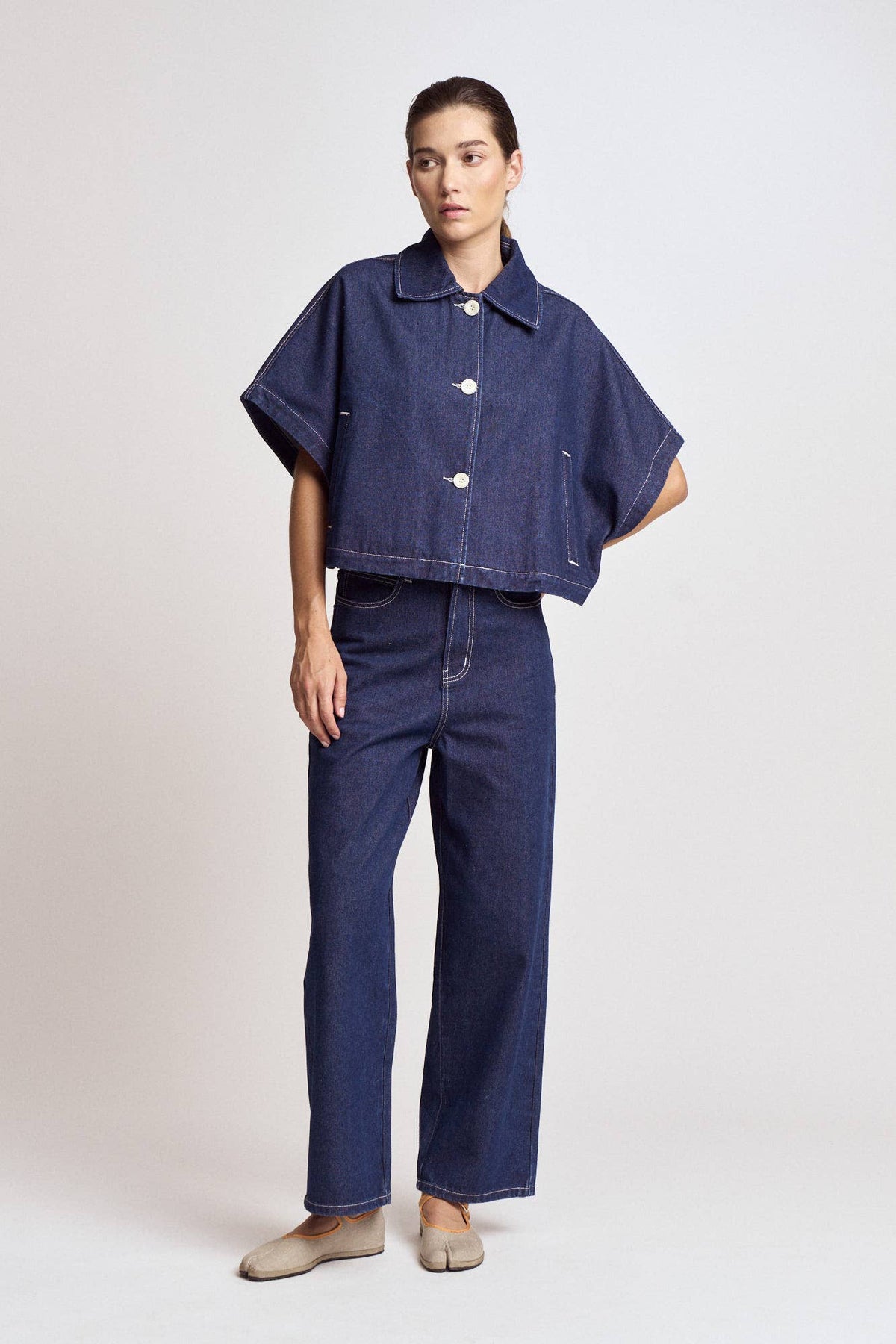 Batwing Sleeve Denim Shirt Jacket