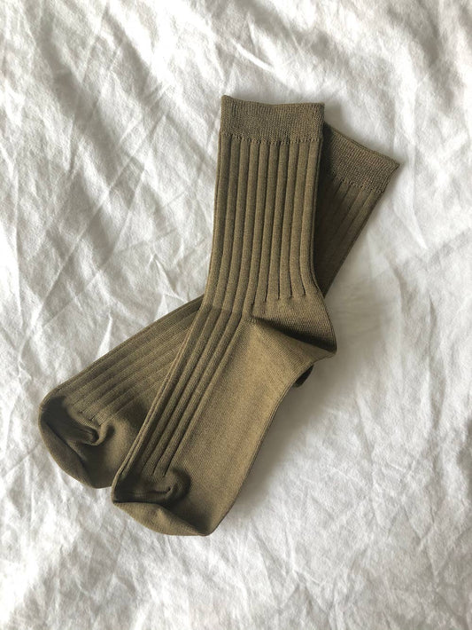 Her Socks - Mercerized Combed Cotton Rib: Pesto