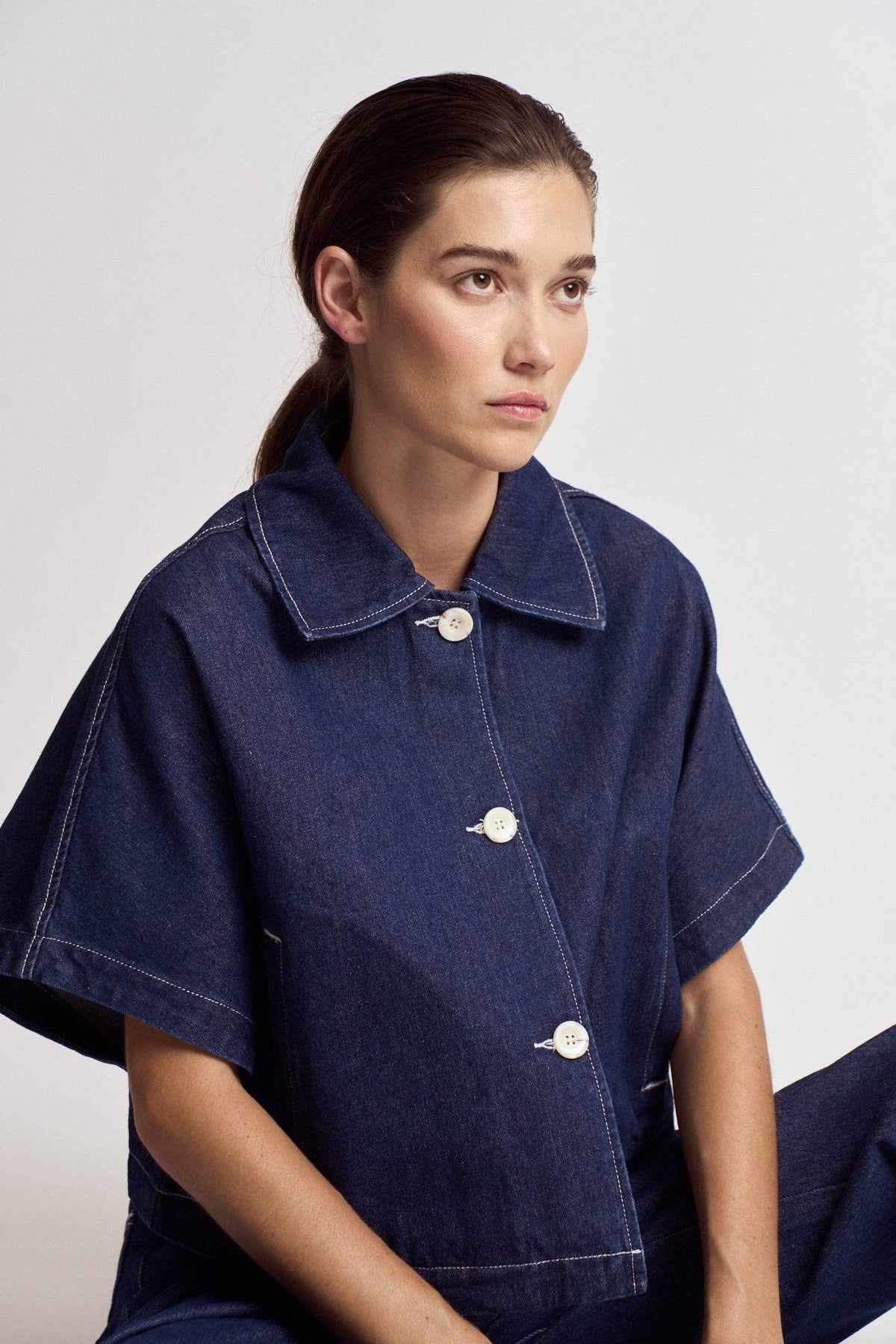 Batwing Sleeve Denim Shirt Jacket