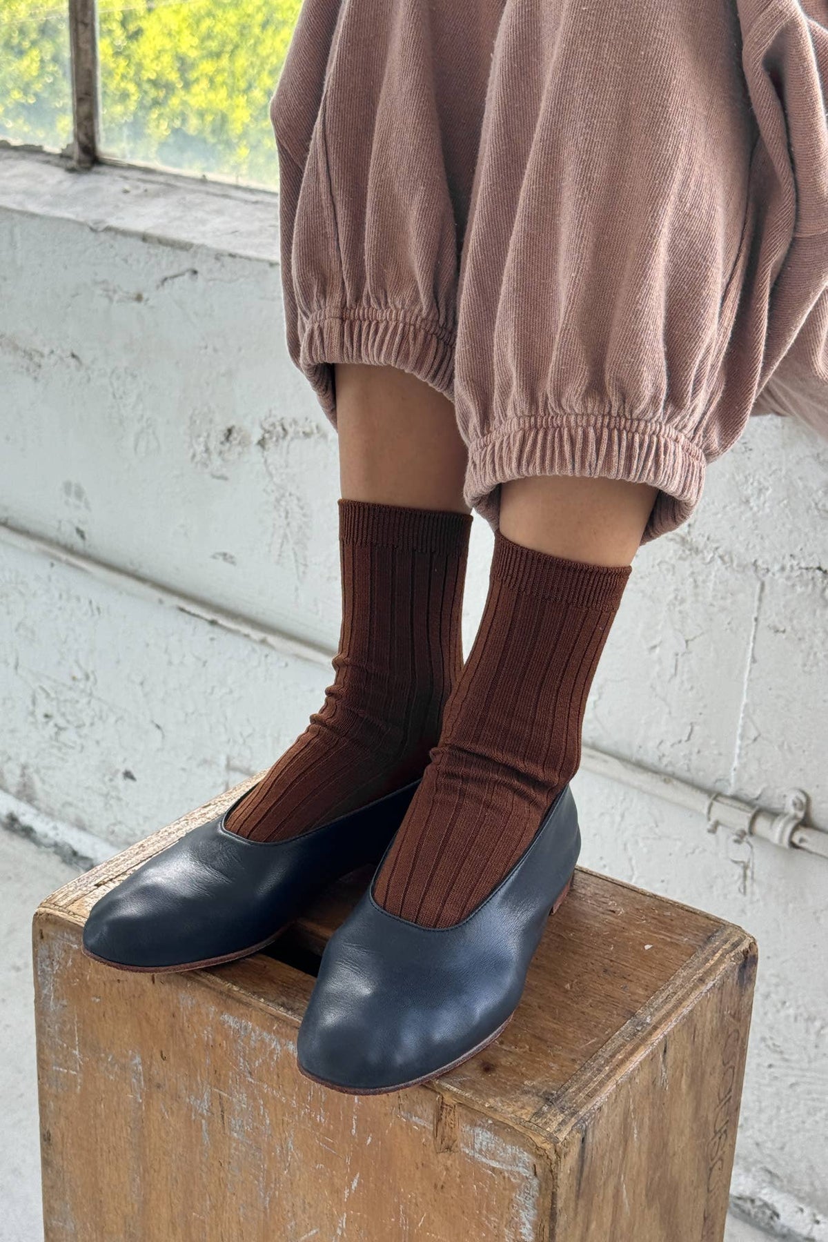 Her Socks - Mercerized Combed Cotton Rib: Pesto