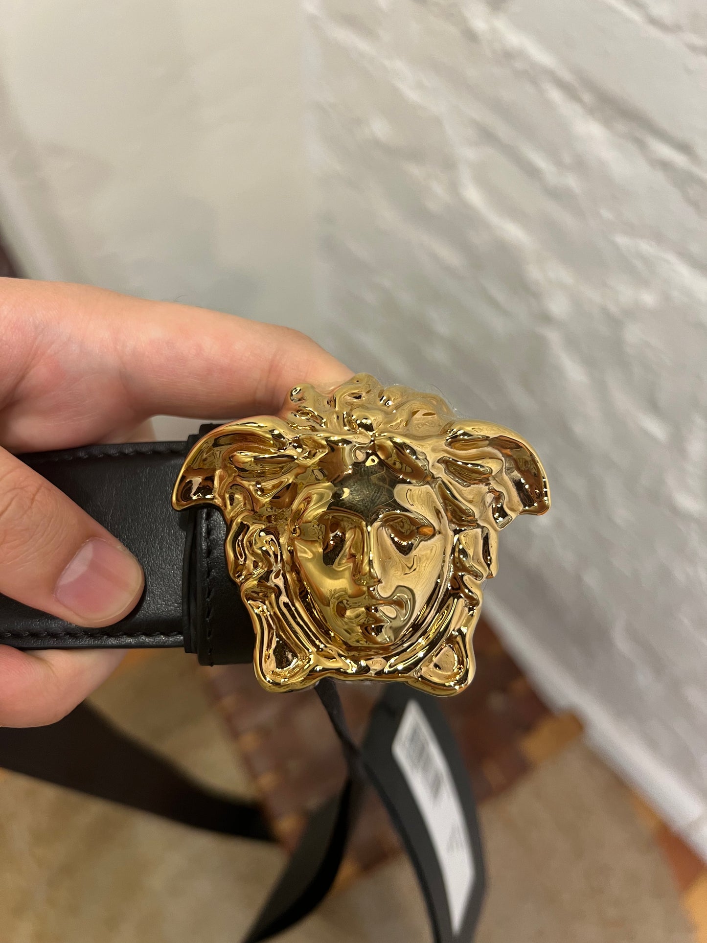 Versace Medusa Leather Belt in Gold