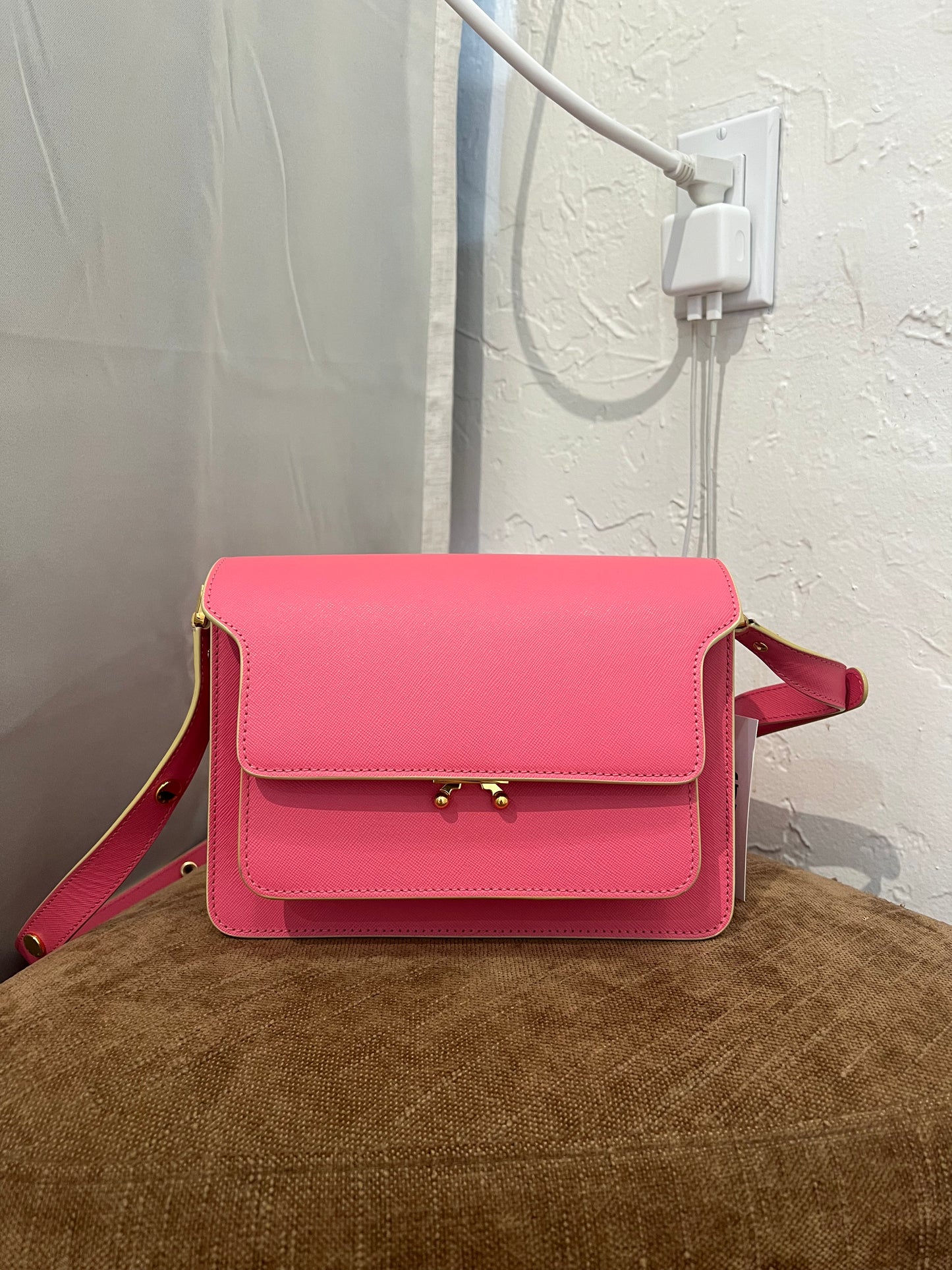 Marni Trunk Leather Crossbody Pink Bag