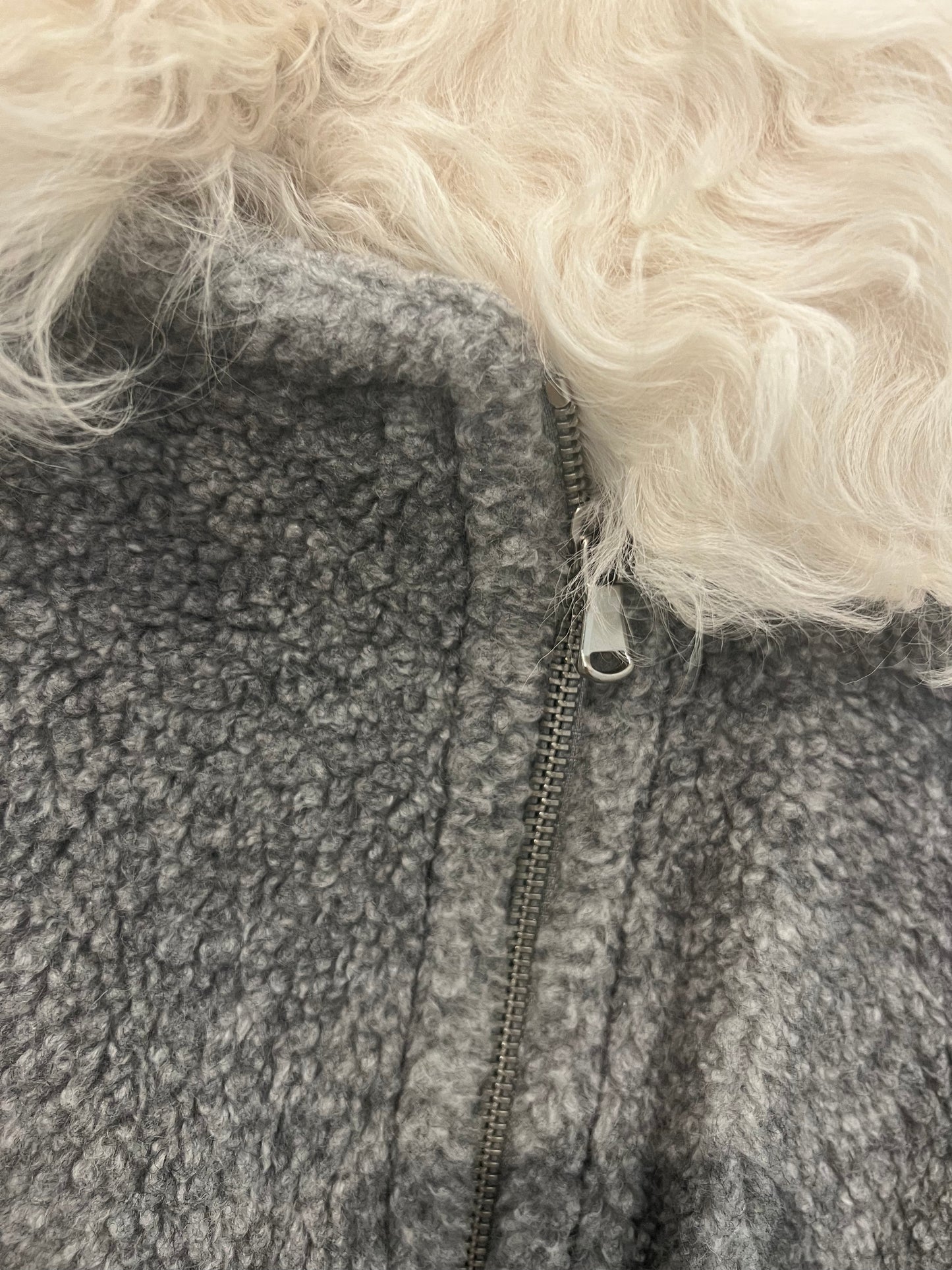Rebecca Taylor Grey Curly Lamb Shearling Collar Moto Jacket