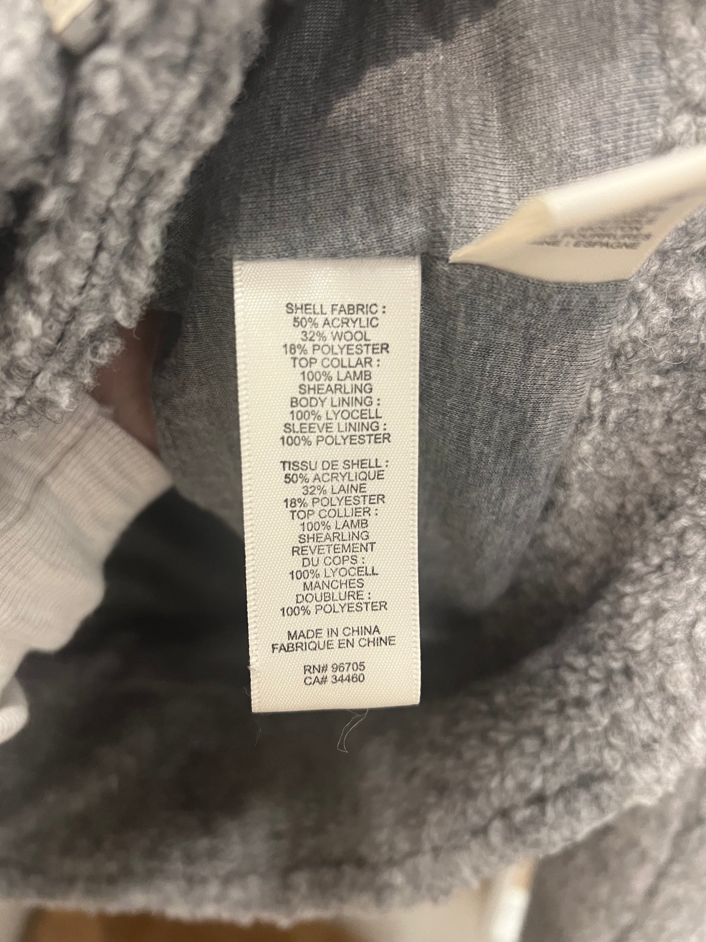 Rebecca Taylor Grey Curly Lamb Shearling Collar Moto Jacket