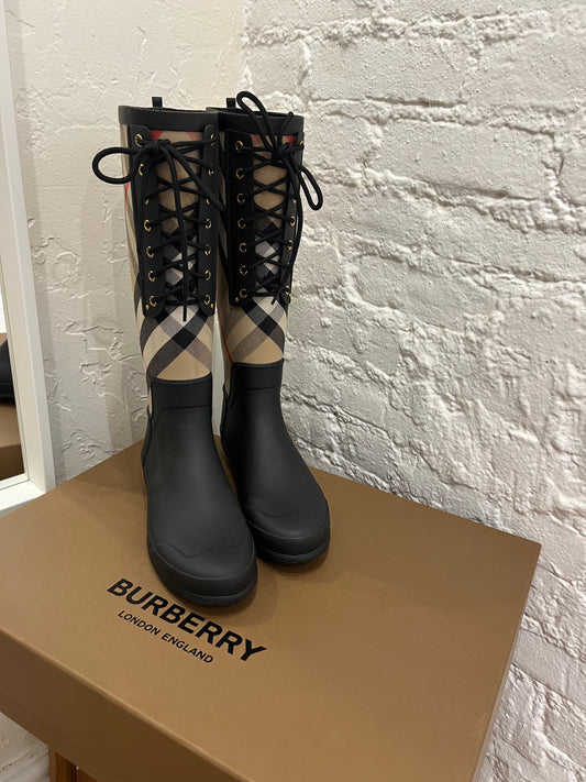 Burberry House Check Panel Rubber Rain Boots