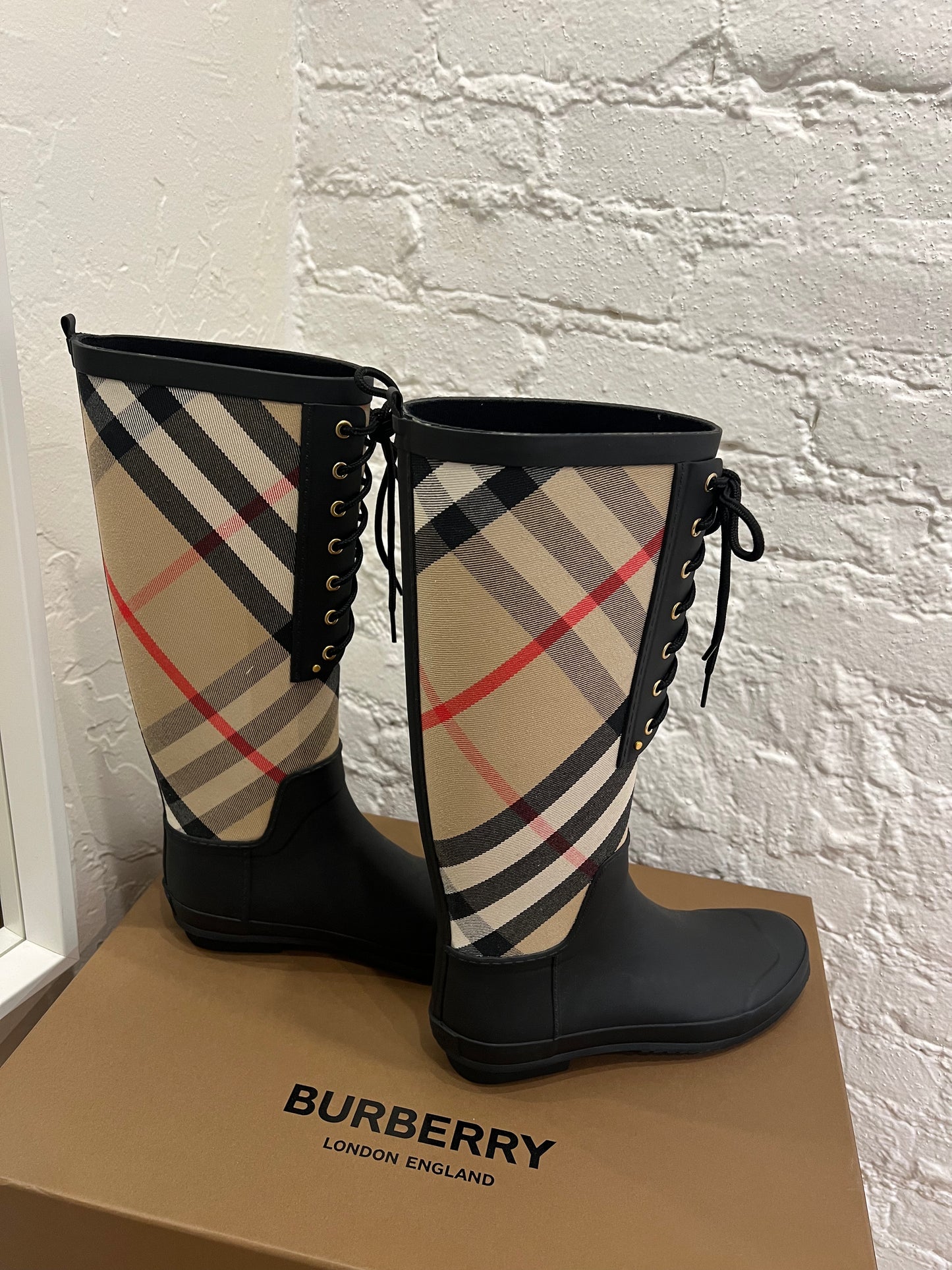 Burberry House Check Panel Rubber Rain Boots