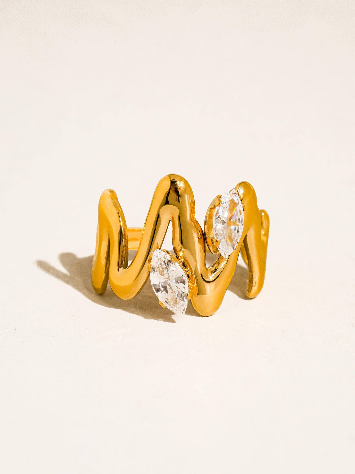 Lumi Abstract CZ Open Ring: Yellow Gold