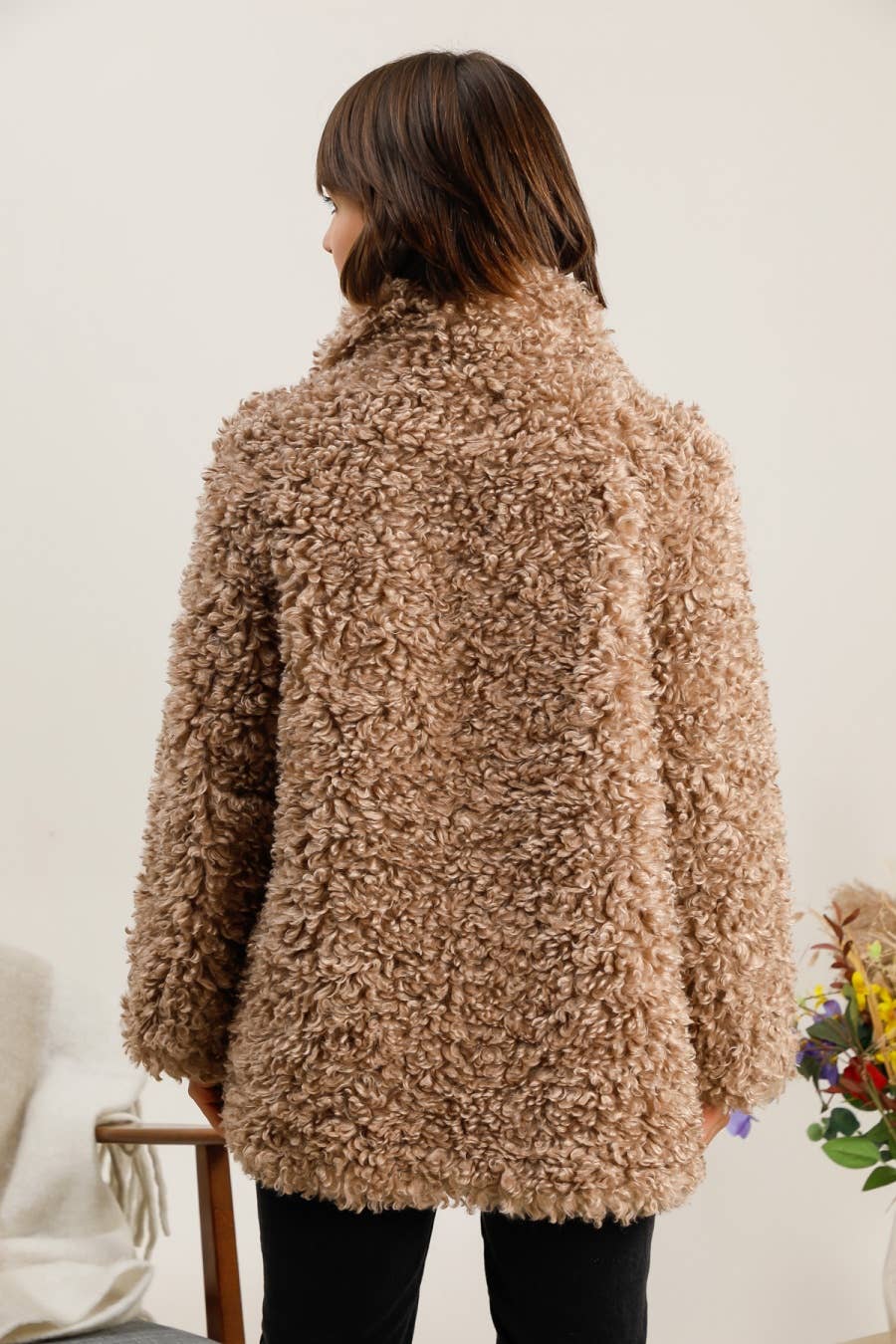 Shearling effect coat with toggle fastenings