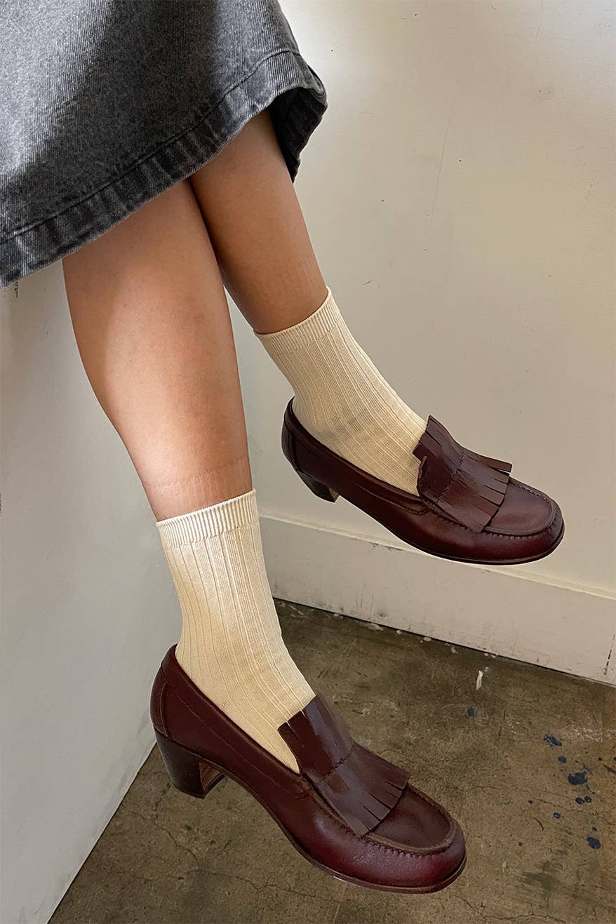 Her Socks - Mercerized Combed Cotton Rib: Porcelain