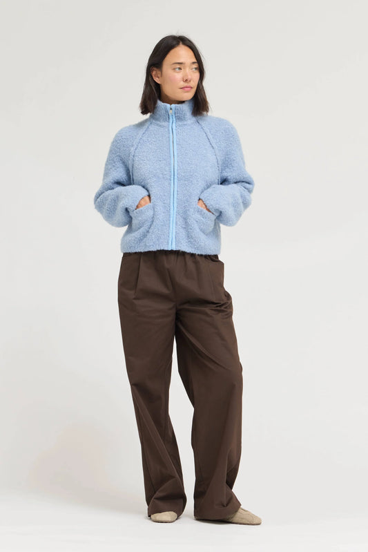 Funnel Neck Zip Up Sweater Jacket | Sky Blue